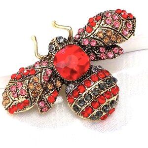 Bee Brooch Beautiful Rhinestone Pin Hollywood Glam Stunning Stylish Trendy Red